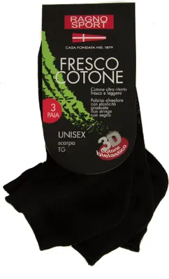 Immagine prodotto di Confezione 3 paia di calze unisex calzino calzini girocaviglia fresco cotone tripack RAGNO SPORT articolo 09483G, 2-39/42, Cotone 65%,Poliestere 33%,Spandex 2%