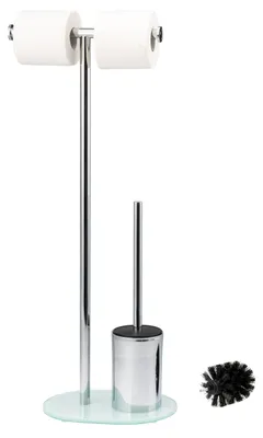 Produktbild von bremermann Stand-WC-Garnitur 3in1, WC-Bürste, Rollenhalter, mit Glassockel, weiß