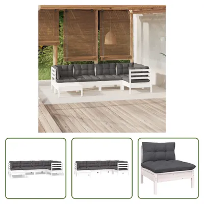 Produktbild von The Living Store 6-tlg. Garten-Lounge-Set mit Kissen Weiß Kiefer Massivholz