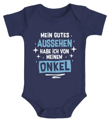 Produktbild von Baby Body Mein gutes Aussehen hab ich von meiner Tante / meinem Onkel lustige Sprüche Baumwolle Jungen & Mädchen MoonWorks® Onkel navy 3-6 Monate