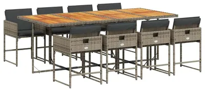 Obrázok produktu pre vidaXL 9-dielna záhradná jedálenská súprava s vankúšmi Grey Poly Rattan