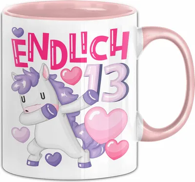 Produktbild von 13. Geburtstag Geschenk Tasse Becher Mädchen Einhorn Geburtstagsgeschenk Tochter Endlich 13 Teenager (Rosa)