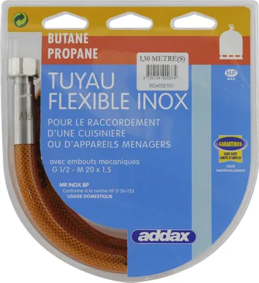 Immagine prodotto di Tubi flessibili in acciaio inossidabile per butano e propano, 1,50 m - Addax