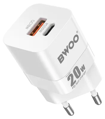 Immagine prodotto di Caricabatterie BWOO 20W 2x USB-C 1x USB PD QC3.0 Bianco
