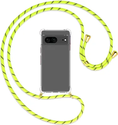 Produktbild von Handykette Backcover-Schutzhülle mit Band (Metall goldfarben) für Google Pixel 7 - neongelb