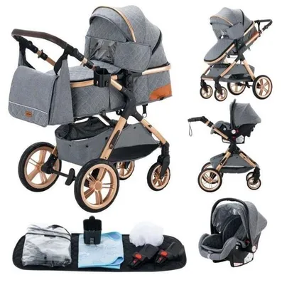 Produktbild von 3-in-1 Kombikinderwagen mit Babywanne und Autositz grau