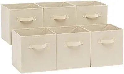 Produktbild von 6 Klappbare Stoffboxen Lichtbeige mit Griffen