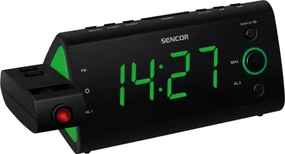 Produktbild von SENCOR SRC 330 GN - Radiobudík, LED displej, PLL FM rádio, promítání času, teploměr, kalendář, buzení rádiem / signálem