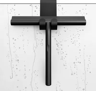 Produktbild von Silikon Duschabzieher Schwarz mit Halterung 21cm Breit & Edelstahl Kern