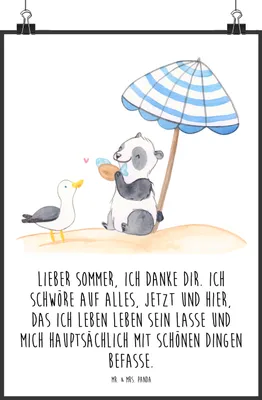 Produktbild von Mr. & Mrs. Panda Bild Lieber Sommer DIN A2 - Weiß - Geschenk, Strand, Summer Vibes, Wandbild, Kuscheln, Sommerferien Abschiedsgeschenk, Sommerprodukte, Plakat, drucke
