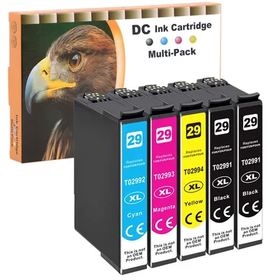 Immagine prodotto di Cartucce compatibili D&C 5X per stampanti Epson 29 e 29XL, adatte ai modelli Epson Expression Home XP-435, XP-440, XP-442, XP-445, XP-452, XP-455, XP-235, XP-245, XP-247, XP-255, XP-257, XP-330, XP330, XP332, XP335