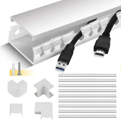 Obrázek produktu pro Sada samolepicích kabelových kanálů PVC 39x4x2 cm - 35 m - Vedení kabelů pro instalaci TV - Stěna a strop - Vnitřní kancelář - Bílá.