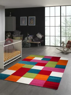 Immagine prodotto di Tappeto per bambini con motivo a quadri multicolore - Dimensioni: 160 x 230 cm