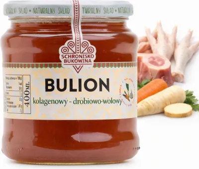 Zdjęcie produktu dla Bulion drobiowo-wołowy kolagenowy 400 ml - Schronisko Bukowina