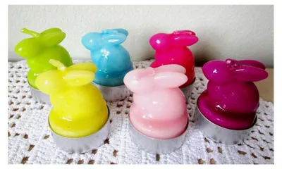 Produktbild von 6er Set Teelichter Hase bunt Osterhasen Motivteelichter