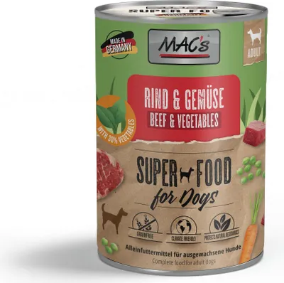 Produktbild von MAC's Hund Dose - Rind & Gemüse, Adult, Rind, Gemüse, 400 g, Zuckerfrei