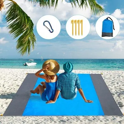 Productafbeelding van Famanu stranddeken, waterdicht, 230x210 cm - blauw