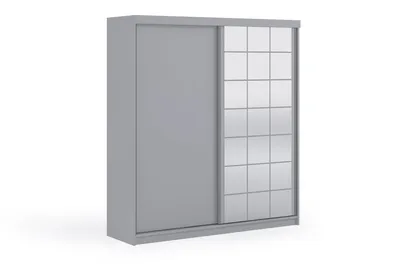 Produktbild von Schiebetürenschrank 200 cm breit mit Spiegel aus mehreren Spiegelelementen und 3 Schubladen – Grau
