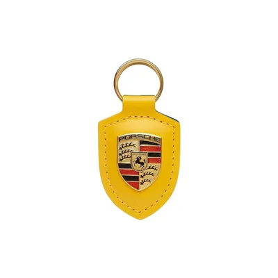 Produktbild von Schlüsselanhänger für Porsche Gelb – Premium Leder Schlüsselanhänger mit Wappen-Design und Metallring
