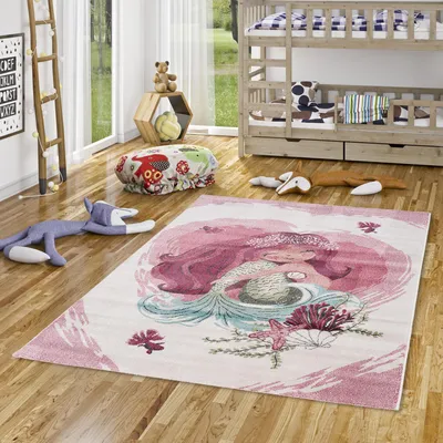Produktbild von Kinder Teppich Maui Kids Meerjungfrau Pink Creme, Größe:80x150 cm