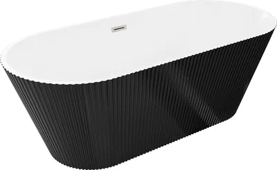 Immagine prodotto di Mexen Yara vasca da bagno autoportante scanalata 170 x 75 cm, bianca/nera, troppopieno nichel spazzolato - 52861707575-97