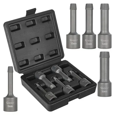 Immagine prodotto di Set 5 estrattori per rimozione viti e bulloni danneggiati , kit attrezzi di rimozione punte per trapano, estrattori, in lega di acciaio, per cricchetto e bussole a impatto, 1/2'' 8-16 mm SNCM+V Geko