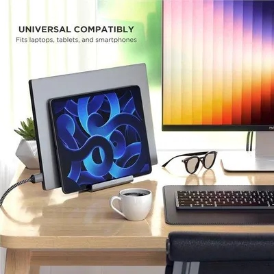 Produktbild von Famanu Laptopständer - Vertikaler Aluminiumständer - Universelle Kompatibilität für MacBook Pro, MacBook Air, iPad Pro, iPad Air, iPad Mini, iPhones