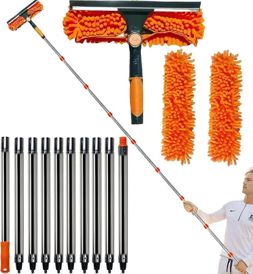 Zdjęcie produktu dla Skrobaczka do okien 2 w 1 oraz miotła do kurzu z teleskopową rączką o długości 90 cm