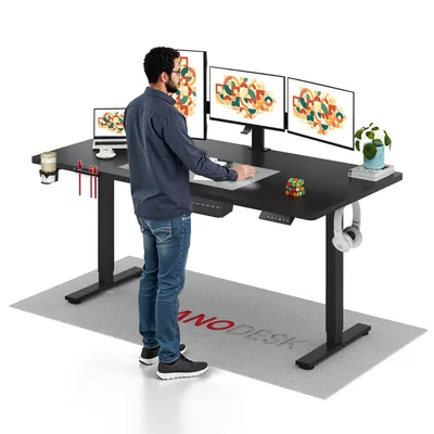 Produktbild von SANODESK Höhenverstellbarer Schreibtisch 180x80cm elektrisch 4 Memory-Funktion, Antikollisionsschutz, 70kg Tragkraft, mit Haken und Ablagebox(Schwarz)