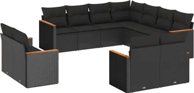 Produktbild von vidaXL 11-tlg. Garten-Sofagarnitur mit Kissen Schwarz Poly Rattan