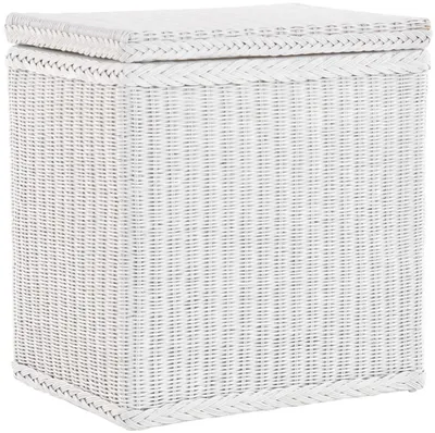 Produktbild von KRINES HOME Wäschekorb / Wäschebox mit Deckel und Inlett aus echtem Rattan, Wäschetruhe (Weiß)