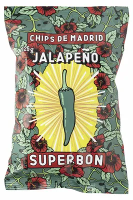 Zdjęcie produktu dla Superbon Chips Jalapeño, chipsy ziemniaczane z papryką jalapeño, 125g