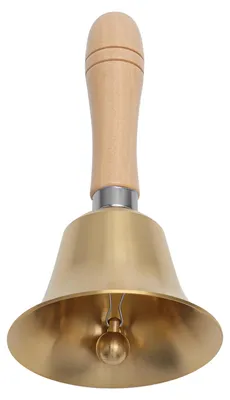 Produktbild von Handglocke aus Metall - Mit Holzgriff - Für Empfang, Schule, Meditation und Tiertraining - 15 cm