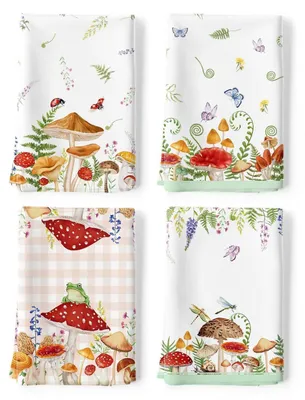 Produktbild von Geschirrtücher Pilze 100% Baumwolle 4er-Set 48 x 70 cm