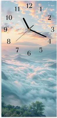 Produktbild von Wanduhr aus Glas mit Motiv Morgennebel in Bergen- 30 x 60 cm - inkl. Aufhängesystem