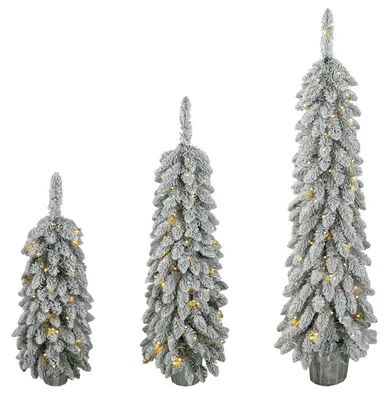 Produktbild von HOMCOM 3er-Set beschneite, beleuchtete Weihnachtsbäume, 90/120/150 cm
