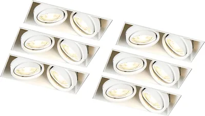 Produktbild von QAZQA - Modern Set mit 6 Einbauspots weiß GU10 schwenkbar randlos 2-flammig - Oneon I Wohnzimmer I Schlafzimmer - Stahl Rechteckig - LED geeignet GU10