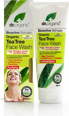 Produktbild von Dr Organic Tea Tree, Reinigungscreme, Frauen, Reinigend, Tube, Aloe barbadensis leaf juice, Aqua, Sodium cocoamphoacetate, Cocamidopropyl betaine, Sodium cocoyl..., 200 ml