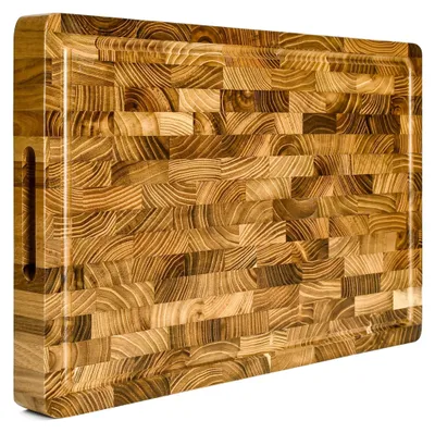 Imagen del producto de Tabla de cortar de madera de teca maciza con asas