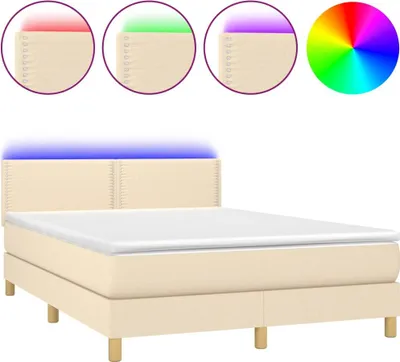 Produktbild von vidaXL Boxspringbett mit Matratze & LED Creme 140x200 cm Stoff