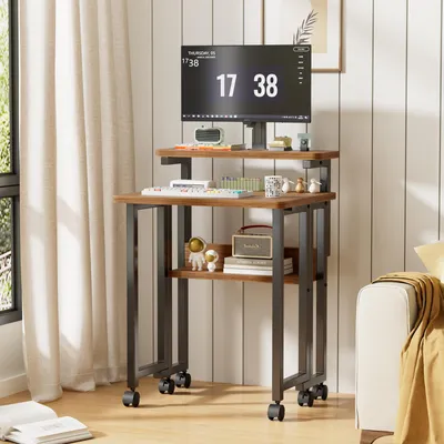Produktbild von Klappbarer Schreibtisch mit Rollen, höhenverstellbar, mit Ablage, Holzoptik