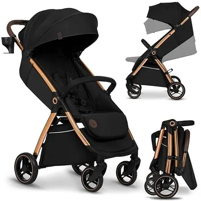 Imagen del producto de Cochecito para bebés ligero y compacto, apto para niños a partir de 6 meses hasta 22 kg. Cochecito plegable para usar en el coche, con asiento reclinable, suspensión completa, ruedas de EVA giratorias de 360°, toldo XXL y cesta de gran capacidad
