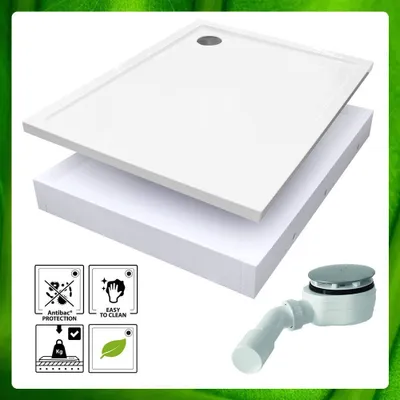Produktbild von Duschwanne mit Styroporträger und Ablauf, verschiedenen Größen, Komplettset Duschtasse inklusive Wannenträger und Siphon Größe (LxB) - 90x80 cm
