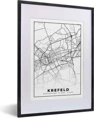 Produktbild von MuchoWow® Gerahmtes Poster Karte - Krefeld - Stadtplan 30x40 cm - Poster mit Schwarzem Bilderrahmen Wandposter Rahmen Foto Bilder - Wandposter Schlafzimmer