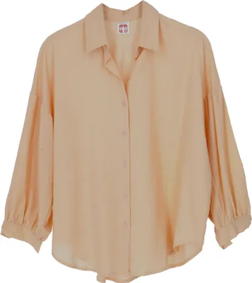 Produktbild von Boho Longbluse, Basic Oversize Baumwoll Bluse mit Langen Ärmeln - Sand, Damen, Creme-weiß, Baumwolle, Blusen & Tunikas