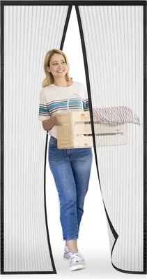 Zdjęcie produktu dla Siatka magnetyczna na drzwi przeciw komarom 95x205 cm czarna łatwy montaż