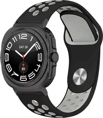 Produktbild von Strap-it Silikon-Sportarmband mit Druckknopfverschluss - passend für Samsung Galaxy Watch Ultra / Ultra 2025 (schwarz/grau)