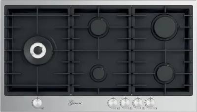 Produktbild von Gurari TY905VPGC Gaskochfeld 90 cm, Edelstahl- Schwarz Emaliert, 4,0 kW WOK, 5 Gasbrenner,Erdgas, FL.Gas