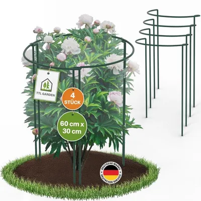Produktbild von TTL GARDEN Strauchstützen 4er Set 60x30cm Pflanzenstütze Stahl grün rostfrei