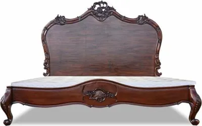 Produktbild von Casa Padrino Luxus Barock Doppelbett Dunkelbraun - Prunkvolles Massivholz Bett mit Kopfteil - Schlafzimmer Möbel im Barockstil